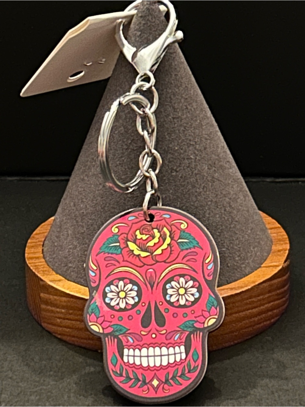 Colorful Floral Sugar Skull Acrylic Bag Charm Keychain in Assorted Colors NWT